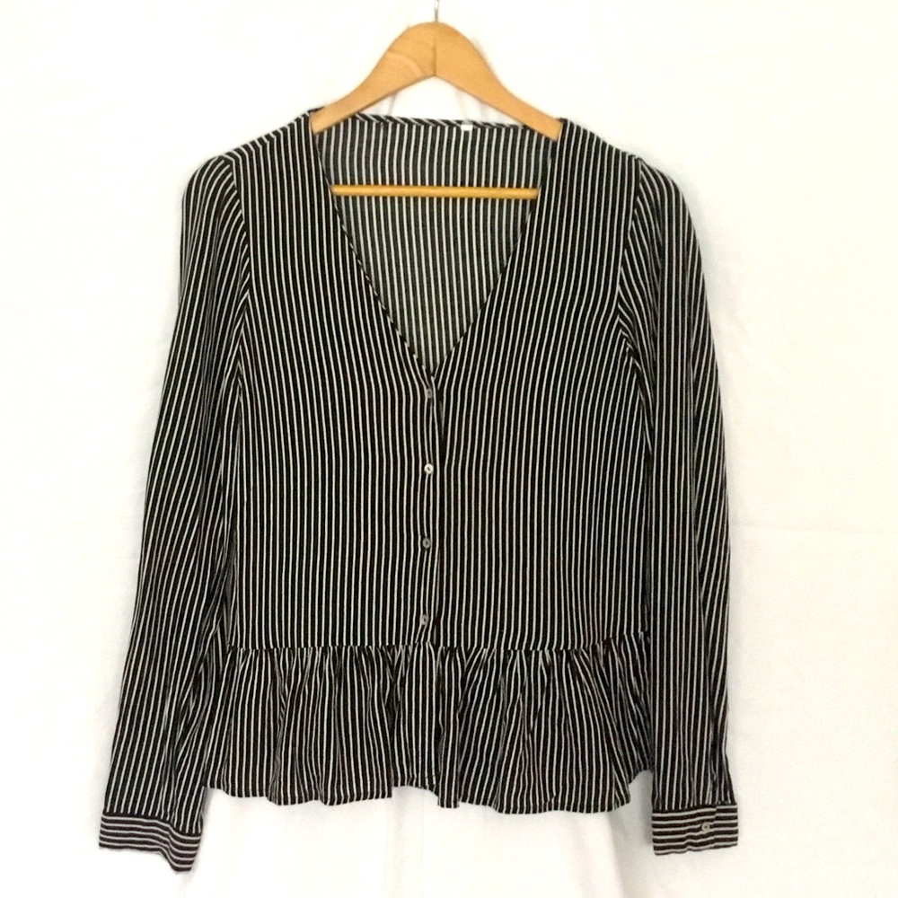 Zara Black and White Vertical Striped Blouse